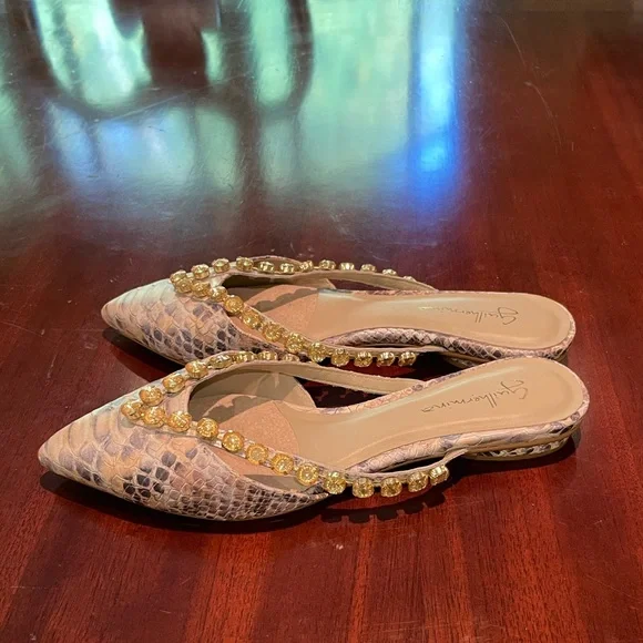 Anthropologie Guilhermina Embellished Snake Marfim Flats - Picture 6 of 6